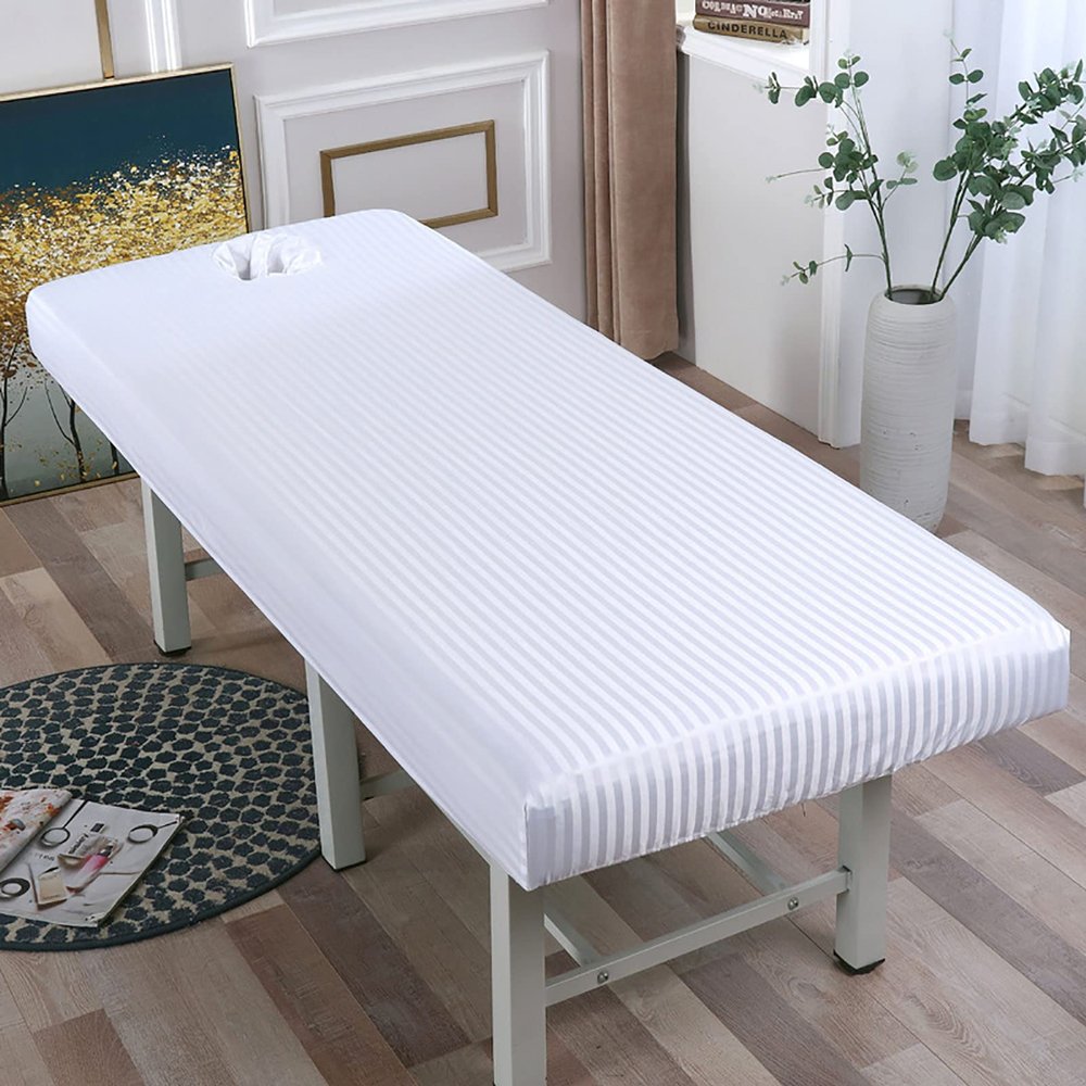 ZYFAB Massage Table Sheet, Massage Couch Fitted Sheets for Beauty Salon Spa Forepart Hole Elastic All-Round Wrap Massage Bed Cover,White,190x80cm