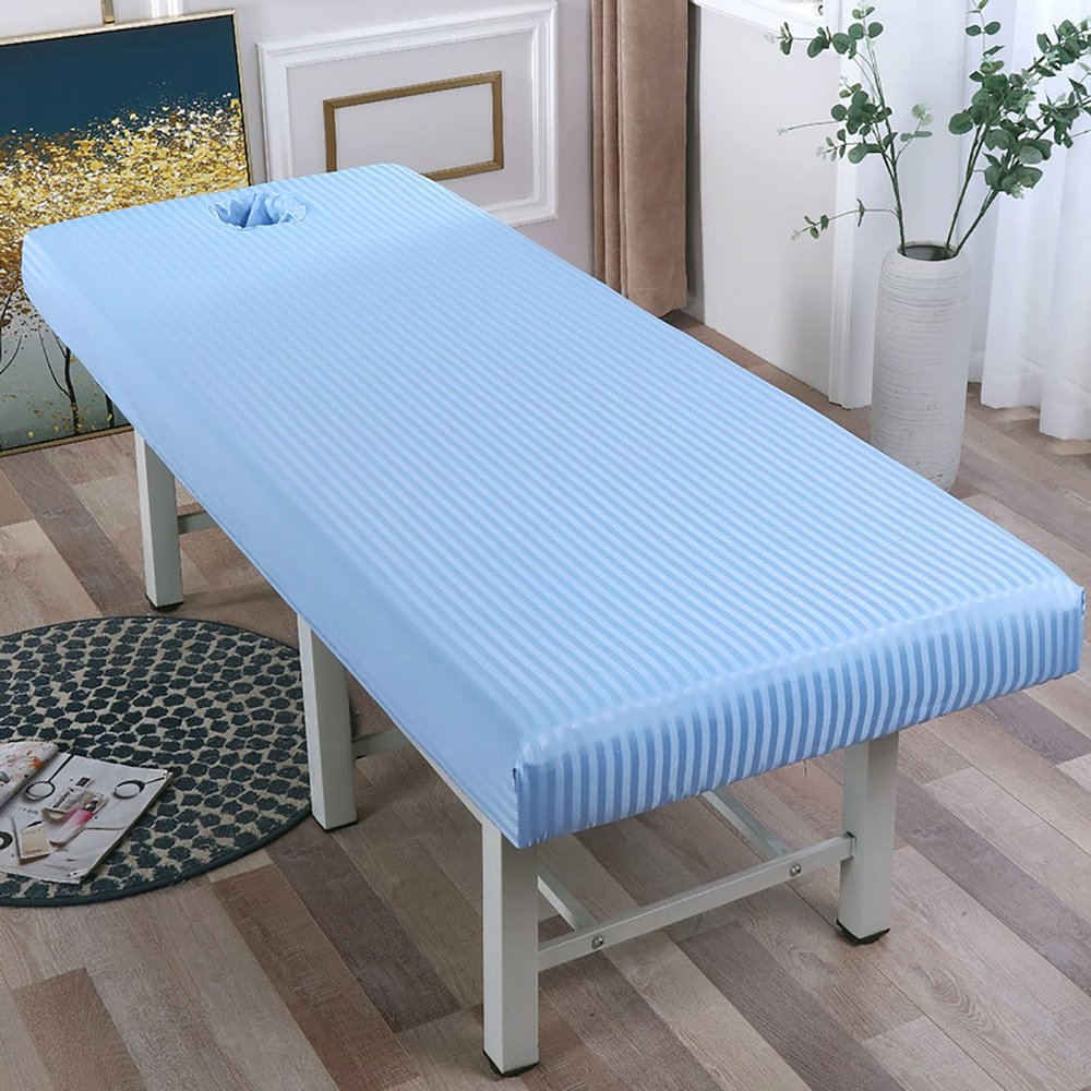 ZYFAB Massage Table Sheet, Massage Couch Fitted Sheets for Beauty Salon Spa Forepart Hole Elastic All-Round Wrap Massage Bed Cover,Blue,185x70cm