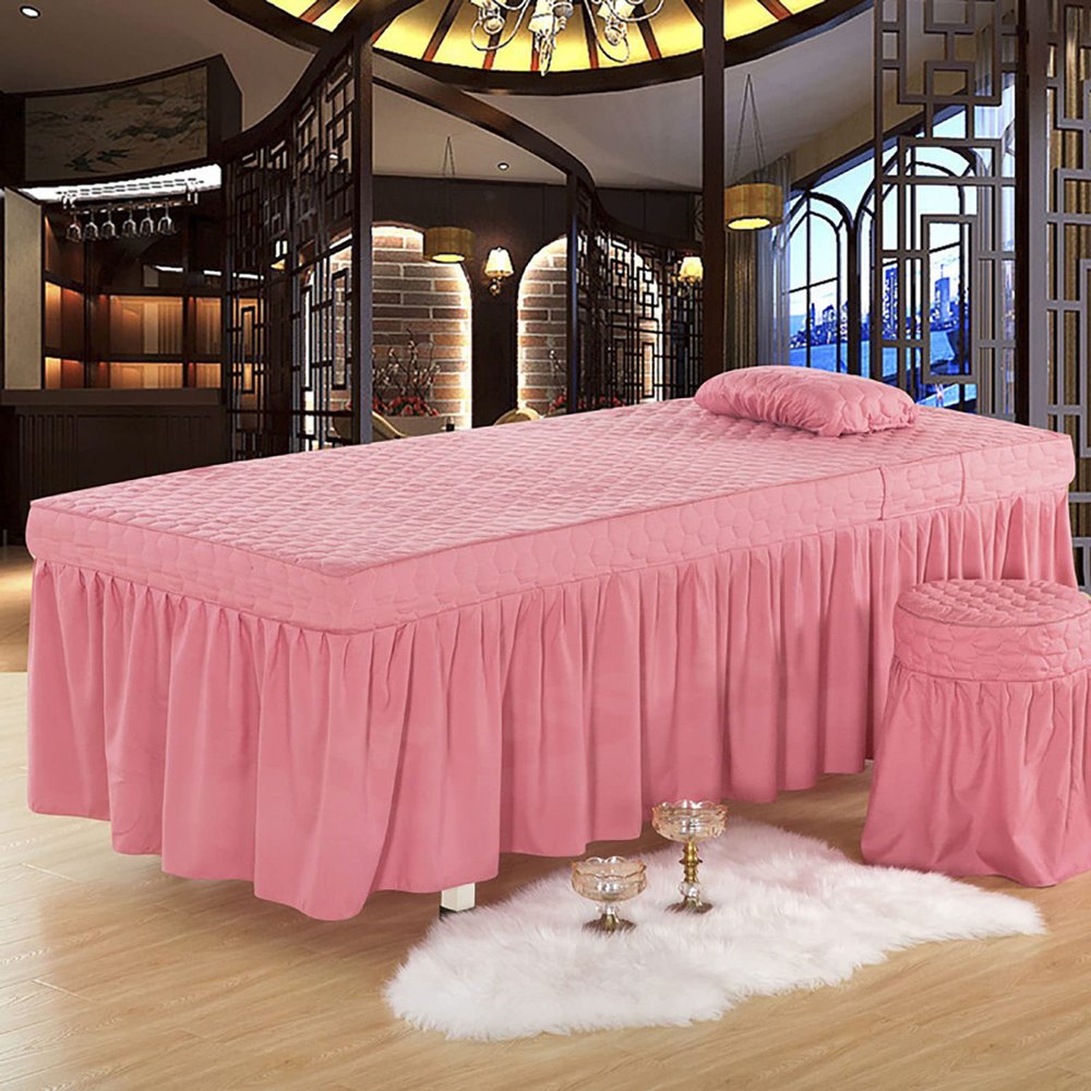 ZYFAB Quilted Beauty Bedskirt,Solid Salon Massage Table Bed Sheet Bedspread Massage Sheet SPA Bed Full Cover with Skirt,F,80 * 190cm