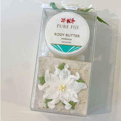 Pure Fiji Spa Gifts for Women and Man - Body Gift Box Sugar Glow with Exfoliating Scrub, Bath and Body Oil, Body Butter and Body Lotion, Shower Set, Moringa
