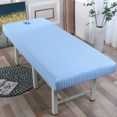 ZYFAB Massage Table Sheet, Massage Couch Fitted Sheets for Beauty Salon Spa Forepart Hole Elastic All-Round Wrap Massage Bed Cover,Blue,190x70cm