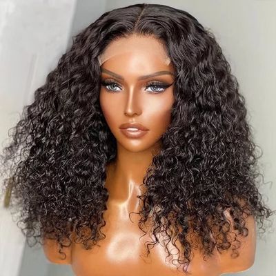 13x6 Deep Wave Bob Wigs Pre Plucked With Baby Hair Water Curly HD Transparent Lace Front Human Hair Wig for Women Brazilian Remy Hair Bleached Knots Glueless Natural Hairline 150% Density 10 Inch