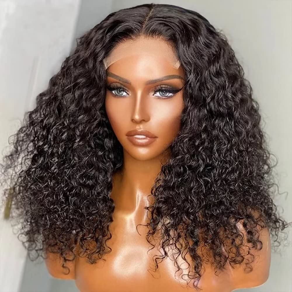 13x6 Deep Wave Bob Wigs Pre Plucked With Baby Hair Water Curly HD Transparent Lace Front Human Hair Wig for Women Brazilian Remy Hair Bleached Knots Glueless Natural Hairline 150% Density 10 Inch