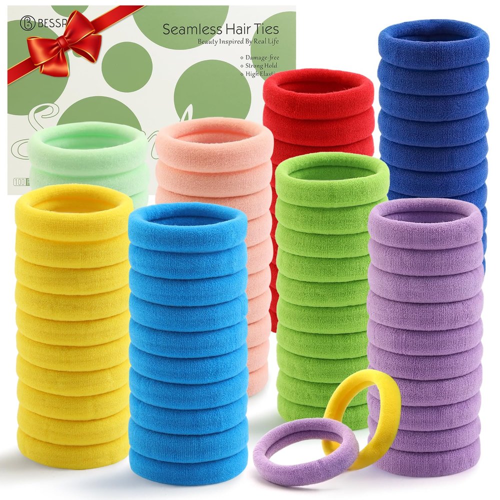 100 Pcs Thick Seamless Hair Ties, Ponytail Holders Hair Accessories No Damage for Thick Hair Christmas Gift(Rainbow Colors)