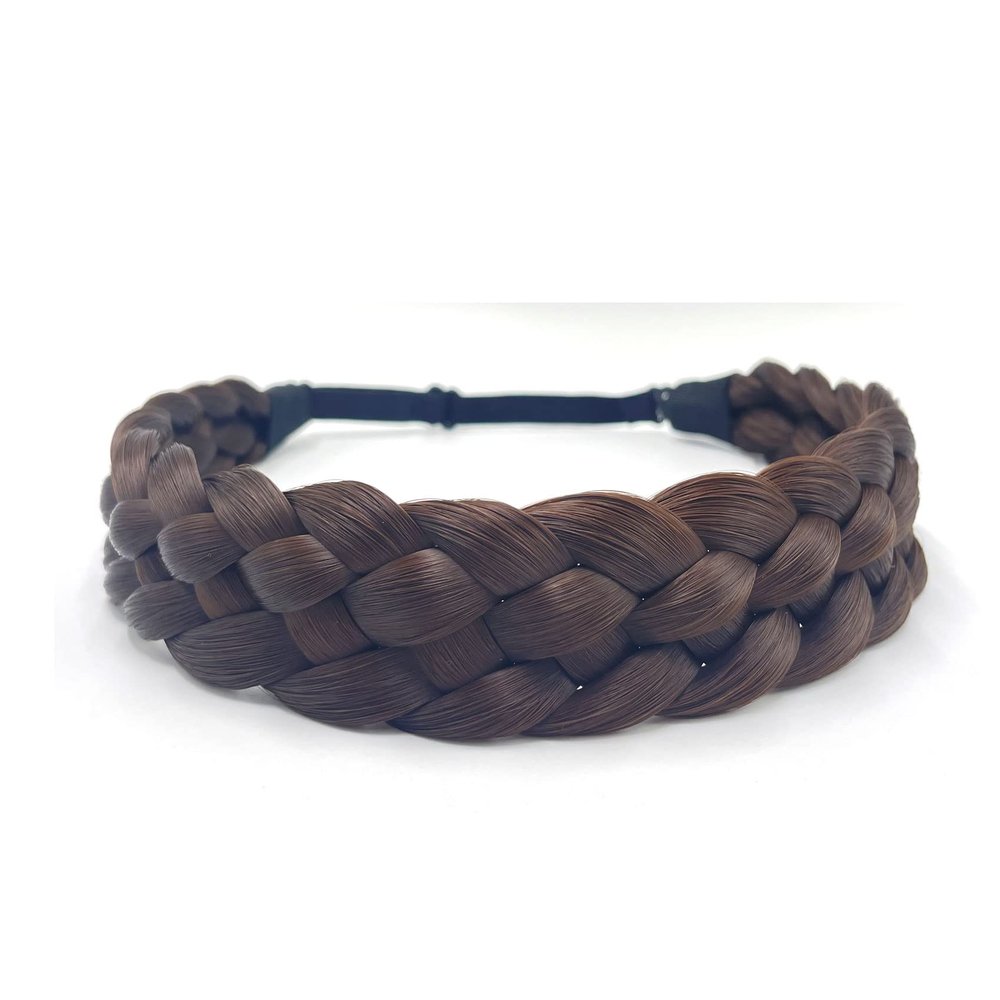 STHEJFB Braided Headband 5 Strands Synthetic Classic Chunky Elastic Braid Headband Women Ms Bohemian Trendy Hair Braid (brownish black)