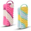 2 PC Silicone Body Scrubber, 2 in 1 Exfoliating Shower Bath Scrubber, Soft Silicone Loofah for Sensitive Skin, Shower Hair Scalp Massager, Easy to Clean, Lather Well (Purple & Yellow) view 1