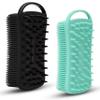 2 PC Silicone Body Scrubber, 2 in 1 Exfoliating Shower Bath Scrubber, Soft Silicone Loofah for Sensitive Skin, Shower Hair Scalp Massager, Easy to Clean, Lather Well (Black&Green) view 1