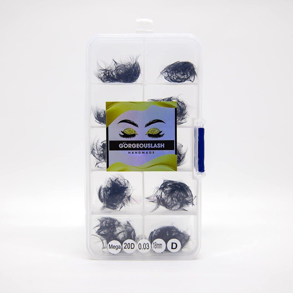 20D, 25D Mega Lashes. 500 Premade Volume Lash Fans. Eyelash Extensions. Handmade! (20D - D Curl - 0.03, 18mm)