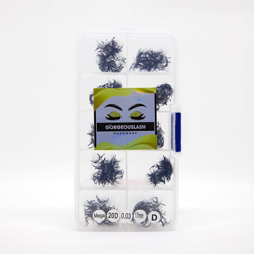 20D, 25D Mega Lashes. 500 Premade Volume Lash Fans. Eyelash Extensions. Handmade! (20D - D Curl - 0.03, 17mm)