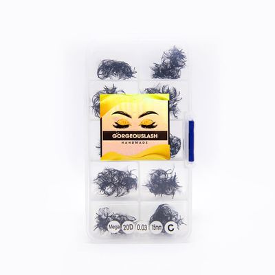 20D, 25D Mega Lashes. 500 Premade Volume Lash Fans. Eyelash Extensions. Handmade! (20D - C Curl - 0.03, 15mm)