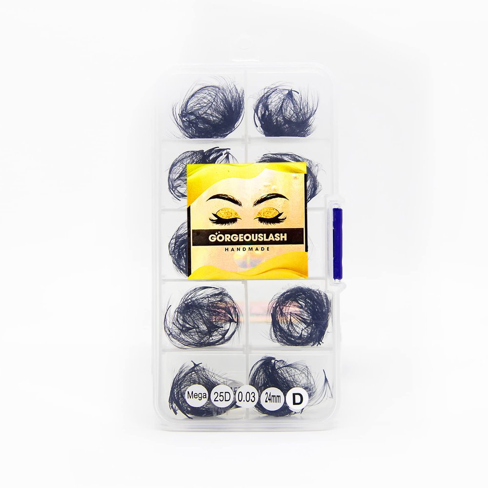20D, 25D Mega Lashes. 500 Premade Volume Lash Fans. Eyelash Extensions. Handmade! (25D - D Curl - 0.03, 24mm)