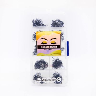 20D, 25D Mega Lashes. 500 Premade Volume Lash Fans. Eyelash Extensions. Handmade! (20D - C Curl - 0.03, 12mm)