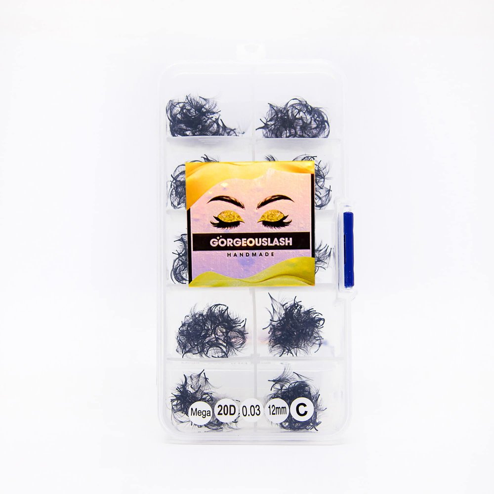20D, 25D Mega Lashes. 500 Premade Volume Lash Fans. Eyelash Extensions. Handmade! (20D - C Curl - 0.03, 12mm)