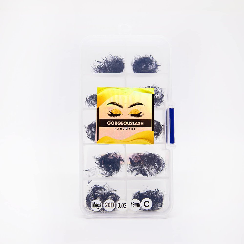 20D, 25D Mega Lashes. 500 Premade Volume Lash Fans. Eyelash Extensions. Handmade! (20D - C Curl - 0.03, 14mm)