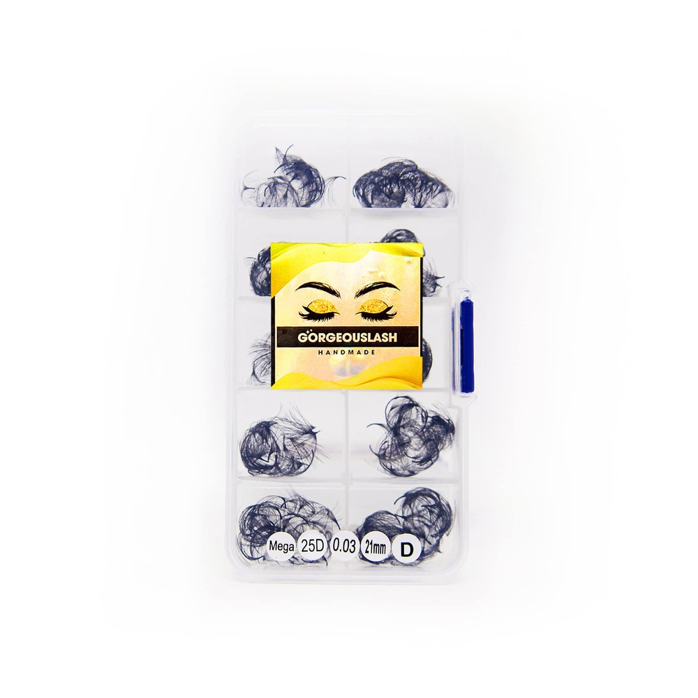 20D, 25D Mega Lashes. 500 Premade Volume Lash Fans. Eyelash Extensions. Handmade! (25D - D Curl - 0.03, 21mm)
