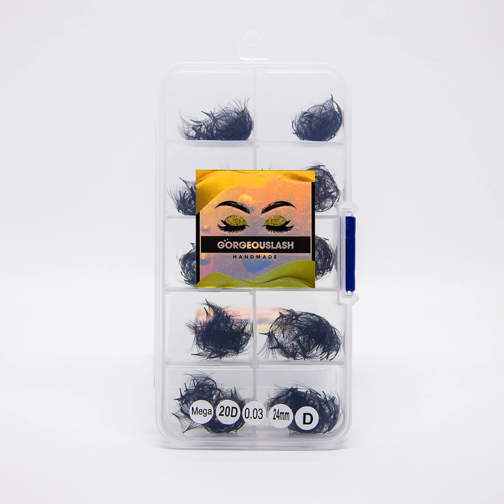 20D, 25D Mega Lashes. 500 Premade Volume Lash Fans. Eyelash Extensions. Handmade! (20D - D Curl - 0.03, 24mm)