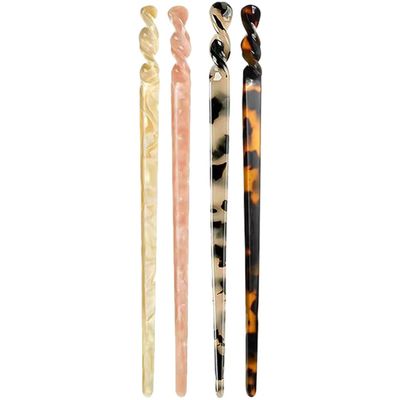KALLORY 4Pcs Acetate Hair Sticks, Tortoise Shell Hair Pin Leopard Hairpins Hair Styling Tools for Girls Women