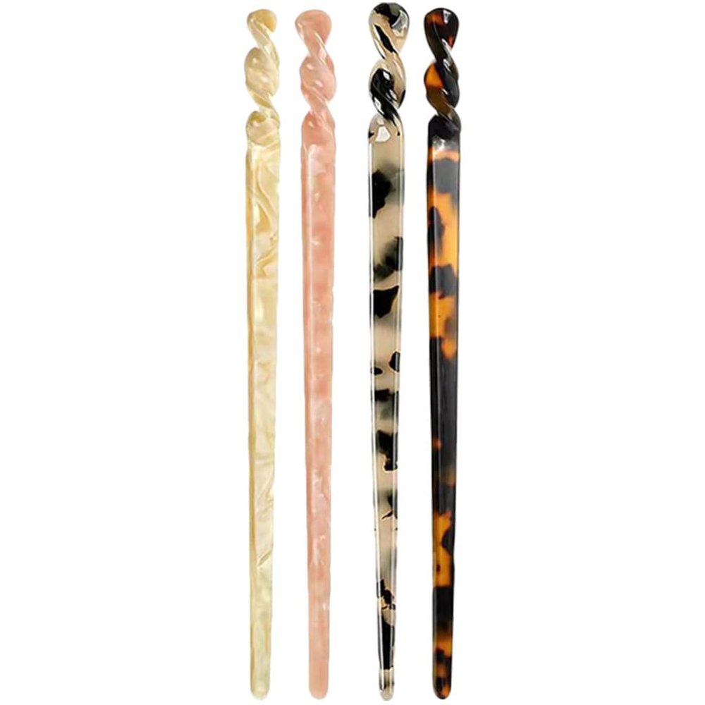 KALLORY 4Pcs Acetate Hair Sticks, Tortoise Shell Hair Pin Leopard Hairpins Hair Styling Tools for Girls Women