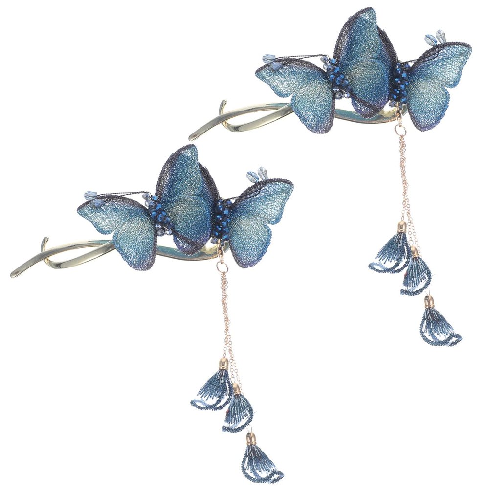 KALLORY 2pcs Butterflies Hairpin Temperament Butterflies Tassel Hair Clip Women Hair Barrettes