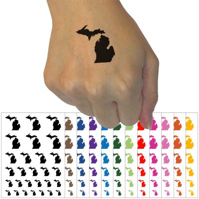 Michigan State Silhouette Temporary Tattoo Water Resistant Fake Body Art Set Collection - Dark Blue (One Sheet)