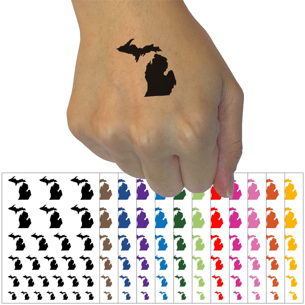 Michigan State Silhouette Temporary Tattoo Water Resistant Fake Body Art Set Collection - Dark Blue (One Sheet)