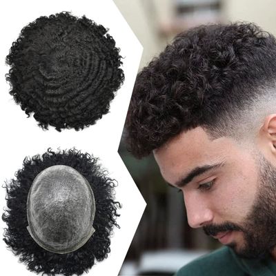 12mm Afro Wave Toupee for Black Men 8X10 Inch All PU Injected Human Hair System Units Kinky Curly Man Wigs Black Men Hair Units