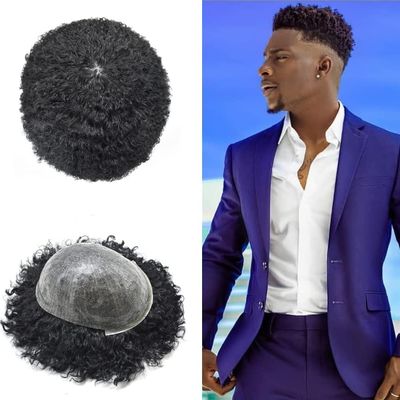 10mm Afro Wave Toupee for Black Men 8X10 Inch All PU Injected Human Hair System Units Kinky Curly Man Wigs Black Men Hair Units