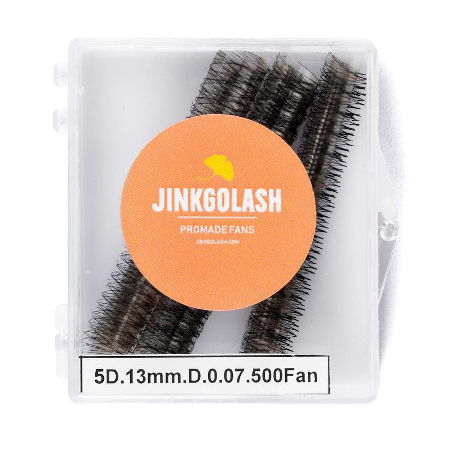 JINKGOLASH 500 Eyelash Extension Promade 4D to 16D Not Premade, Ultra Lash Fans 0.03/0.05/0.07mm Thickness, C D Curl Lashes, 8 - 16mm Length for Easy Volume Individual Eyelash Extensions Clusters DIY(5D-0.07-D (13mm))