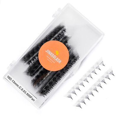 JINKGOLASH 500 Eyelash Extension Promade 4D to 16D Not Premade, Ultra Lash Fans 0.03/0.05/0.07mm Thickness, C D Curl Lashes, 8 - 16mm Length for Easy Volume Individual Eyelash Extensions Clusters DIY(16D-0.03-D (11mm))