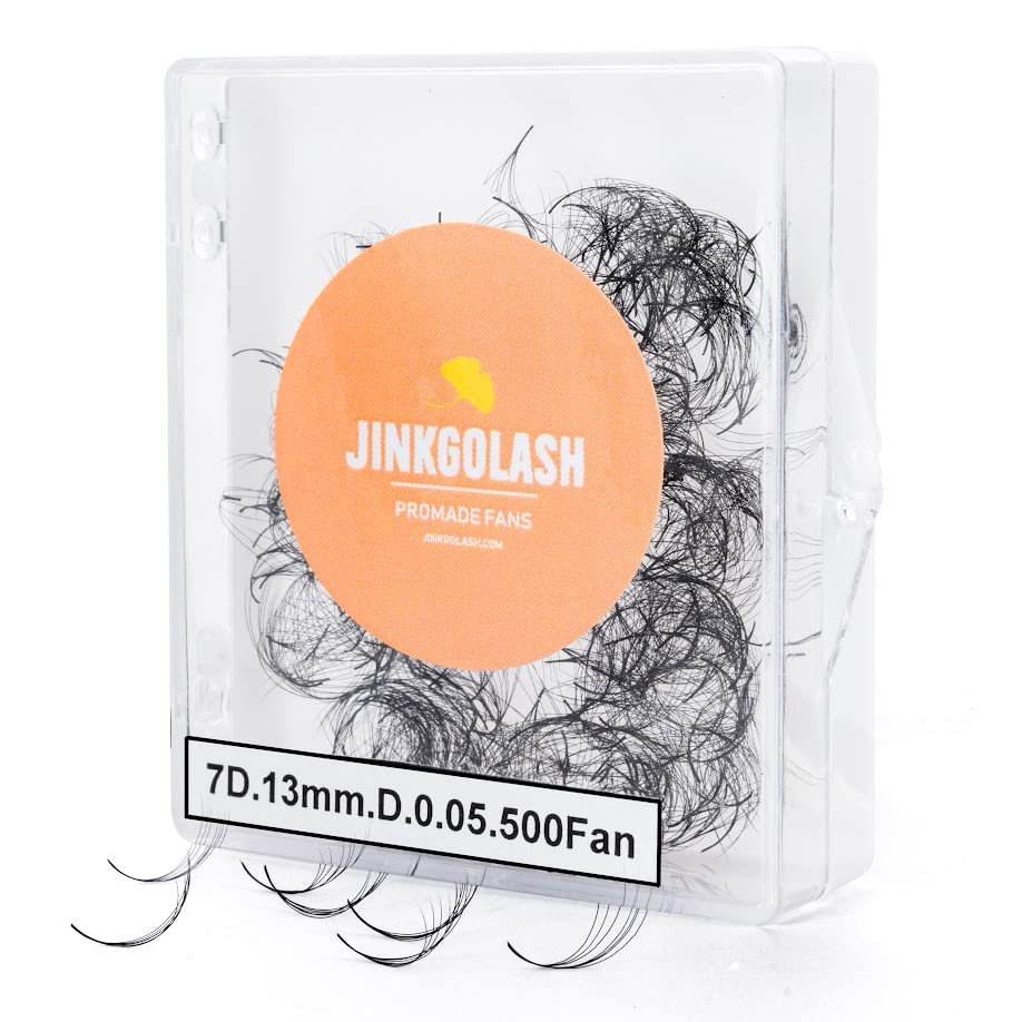 JINKGOLASH 500 Promade Eyelash Extension From 3D to 16D, Loose Lash Fans 0.03/0.05/0.07mm Thickness, C D Curl Lashes, 8 - 16mm Length for Easy Volume Individual Eyelash Extensions Clusters DIY (7D-0.05-C (14mm))