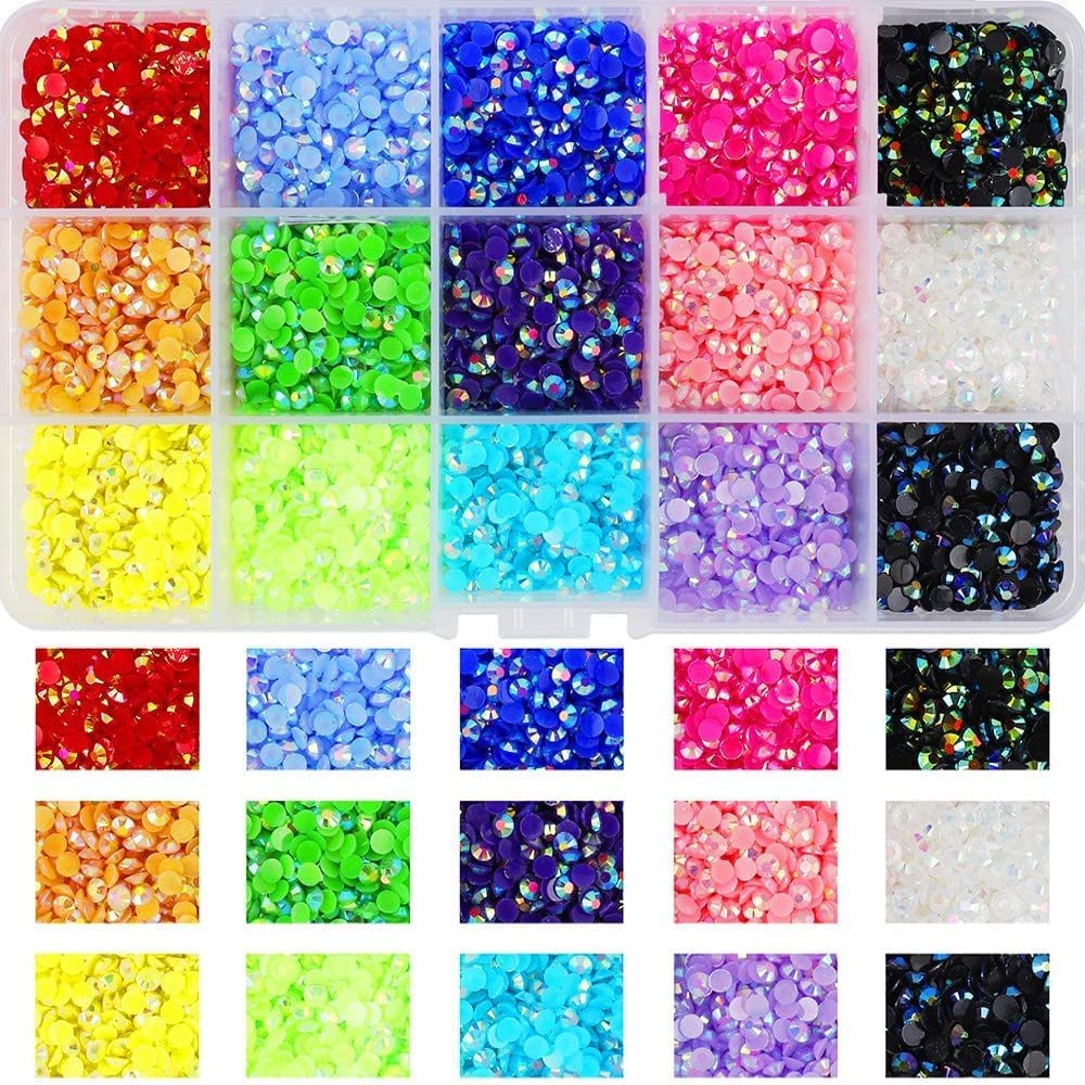 LIUDAMAI 18000pcs (3.4.5mm) 5D Nail Rhinestone DIY Flat Bottom Kit Phone Case Accessories Jelly Flatback AB Jelly Kit AB Rhinestones for Nail Design Charms Gem(5MM5500PC)