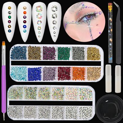 4700pcs Nail Art Rhinestone Flat Back Round Rhinestone for Makeup Face Nail Gems Nail Charm Crystal Fiamond Jewelry Rhinestone for Nail Design DIY Craft Decoration