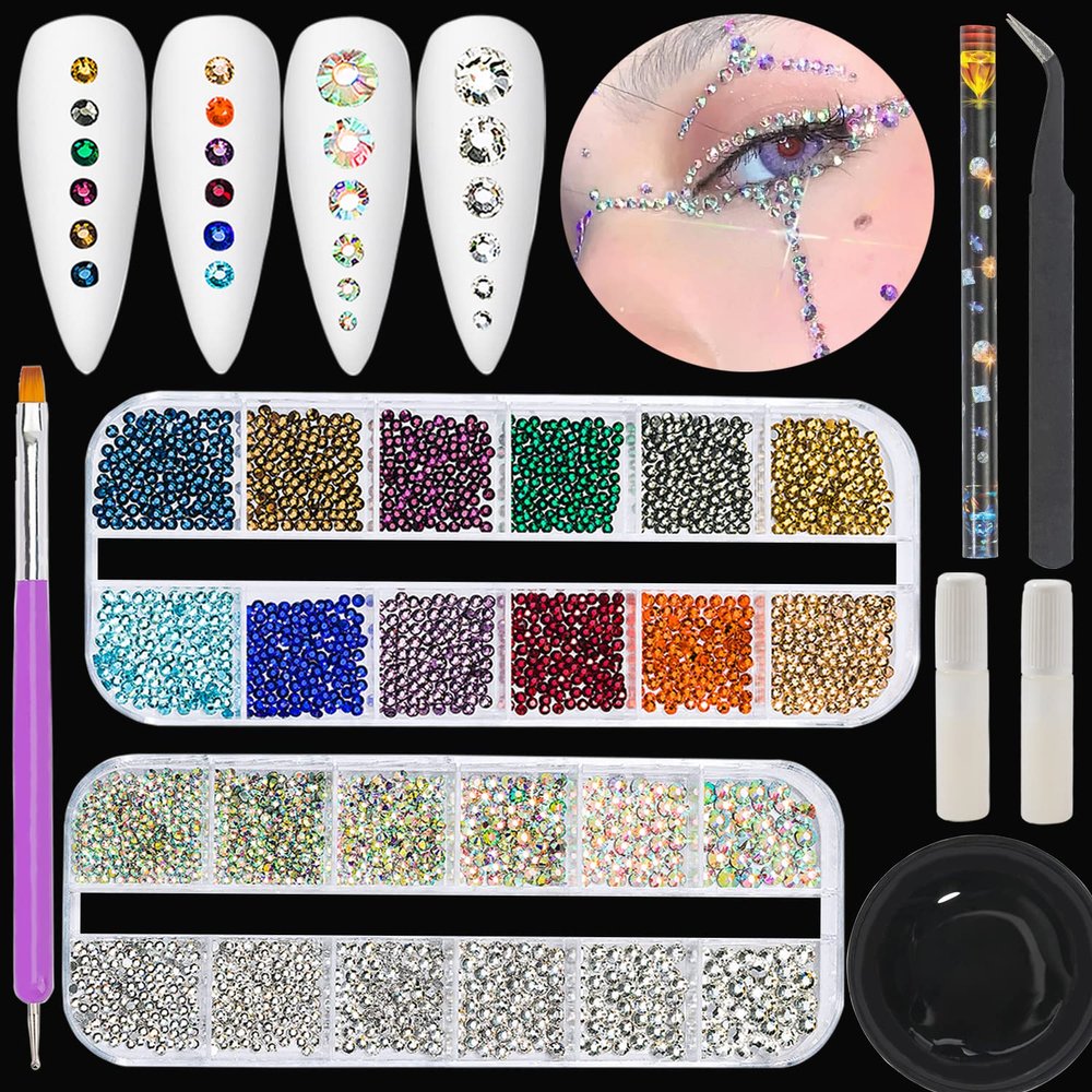 4700pcs Nail Art Rhinestone Flat Back Round Rhinestone for Makeup Face Nail Gems Nail Charm Crystal Fiamond Jewelry Rhinestone for Nail Design DIY Craft Decoration