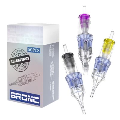BRONC Assorted Tattoo Cartridge Needles 50pcs Mixed Tattoo Needle Cartridges Round Magnum 0.35mm #12 Standard RM (7RM 9RM 11RM 13RM 15RM) for Rotary Tattoo Machine
