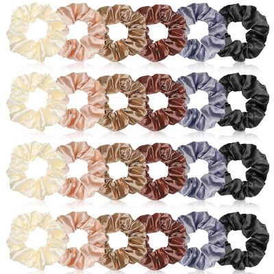 XunYee 24 Pcs Silk Hair Scrunchies Hair Ties Bands Colorful Satin Silk Elastic Large Satin Ponytail Holders Galentines Day Gifts Vintage Accessories for Women(3.94 Inch,Retro Colors)