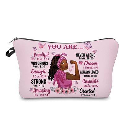 African American Makeup Bag for Purse You Are Beautiful Victorios Enough Strong Amazing Afro Black Cosmetic Bags for Women Inspirational Gift Small Funny Cosmetics Pouch Travel Bag Cases