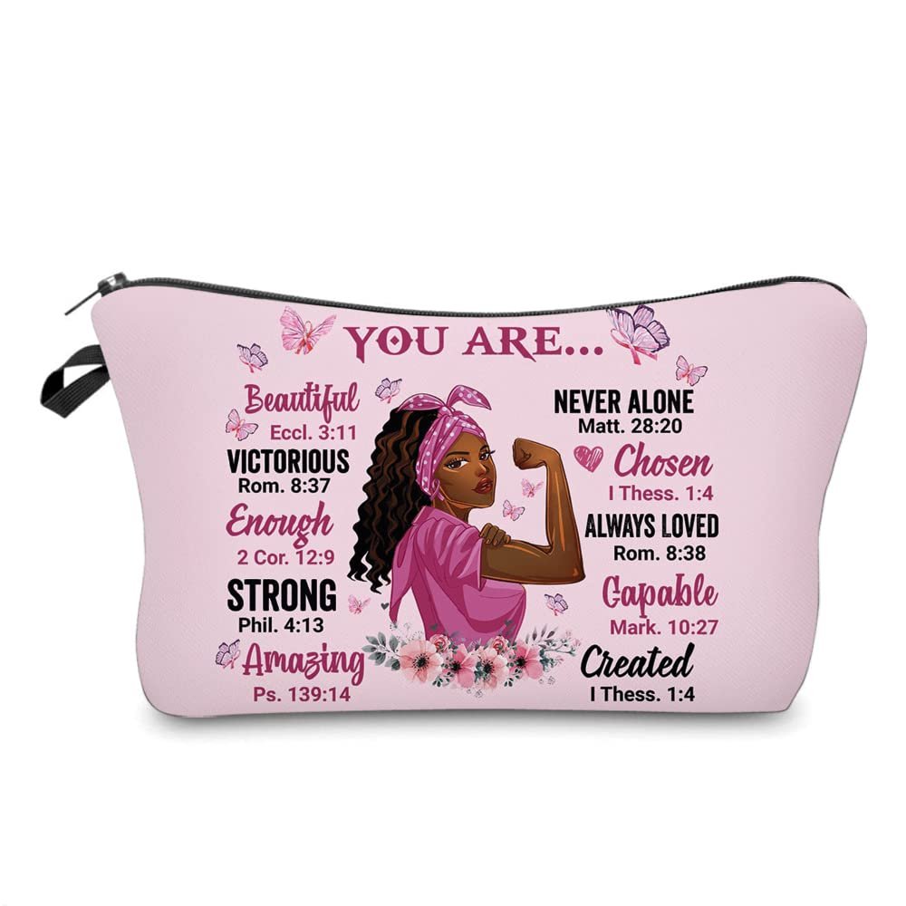 African American Makeup Bag for Purse You Are Beautiful Victorios Enough Strong Amazing Afro Black Cosmetic Bags for Women Inspirational Gift Small Funny Cosmetics Pouch Travel Bag Cases