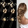 6 Pieces Bridal Wedding Hair Pins Gold Leaf Crystal Pearl Hair Pins Clips Headpiece Vintage Wedding Hair Accessories Jewelry with Rhinestone for Brides Bridesmaids Flower Girls (Lovely) view 1