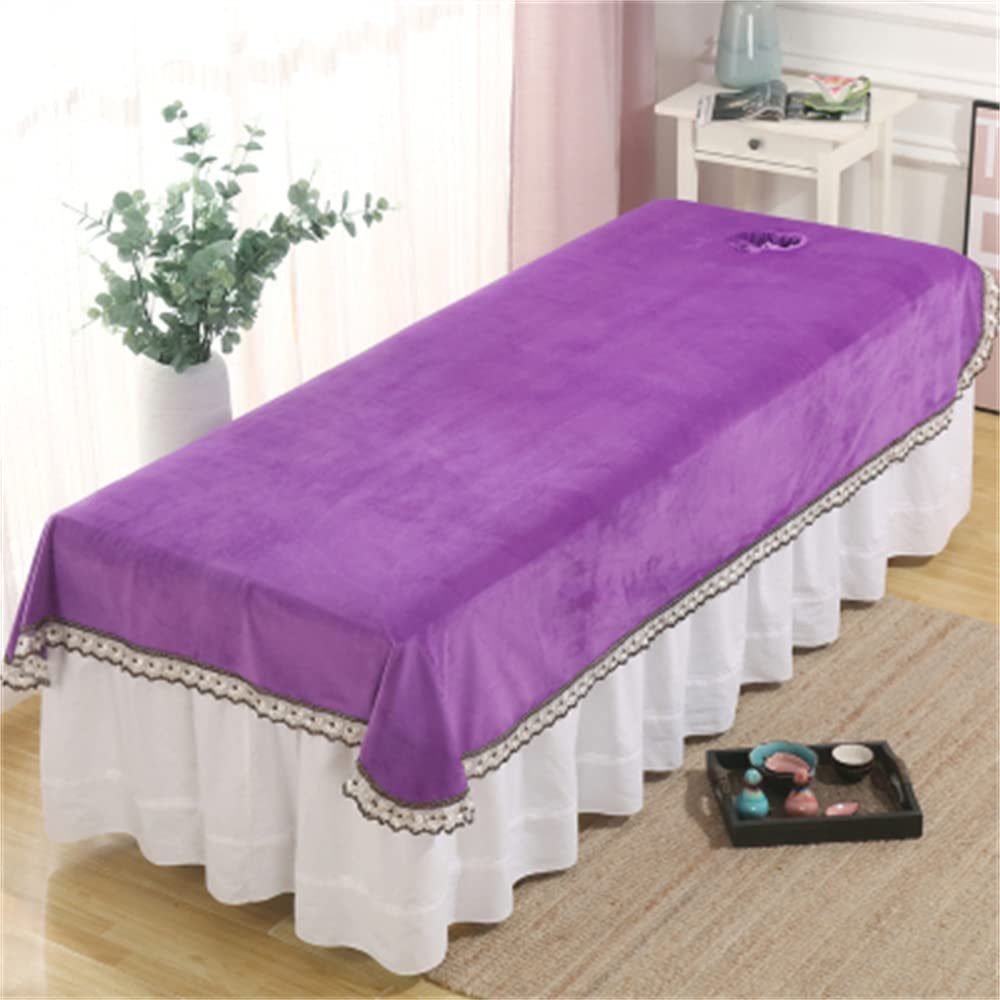 Soft Beauty Salon Spa Sheet with Face Hole Massage Table Cover Sheet Solid Color Lace Side Spa Massage Treatment Table Bed Cover Beauty Bedsheet-E 31x75inch(80x190cm)