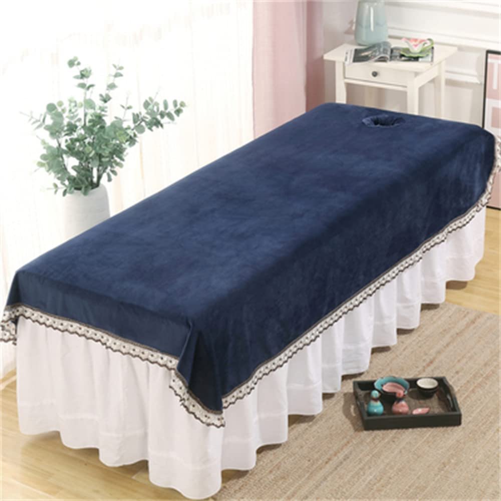 Soft Beauty Salon Spa Sheet with Face Hole Massage Table Cover Sheet Solid Color Lace Side Spa Massage Treatment Table Bed Cover Beauty Bedsheet-A 31x75inch(80x190cm)