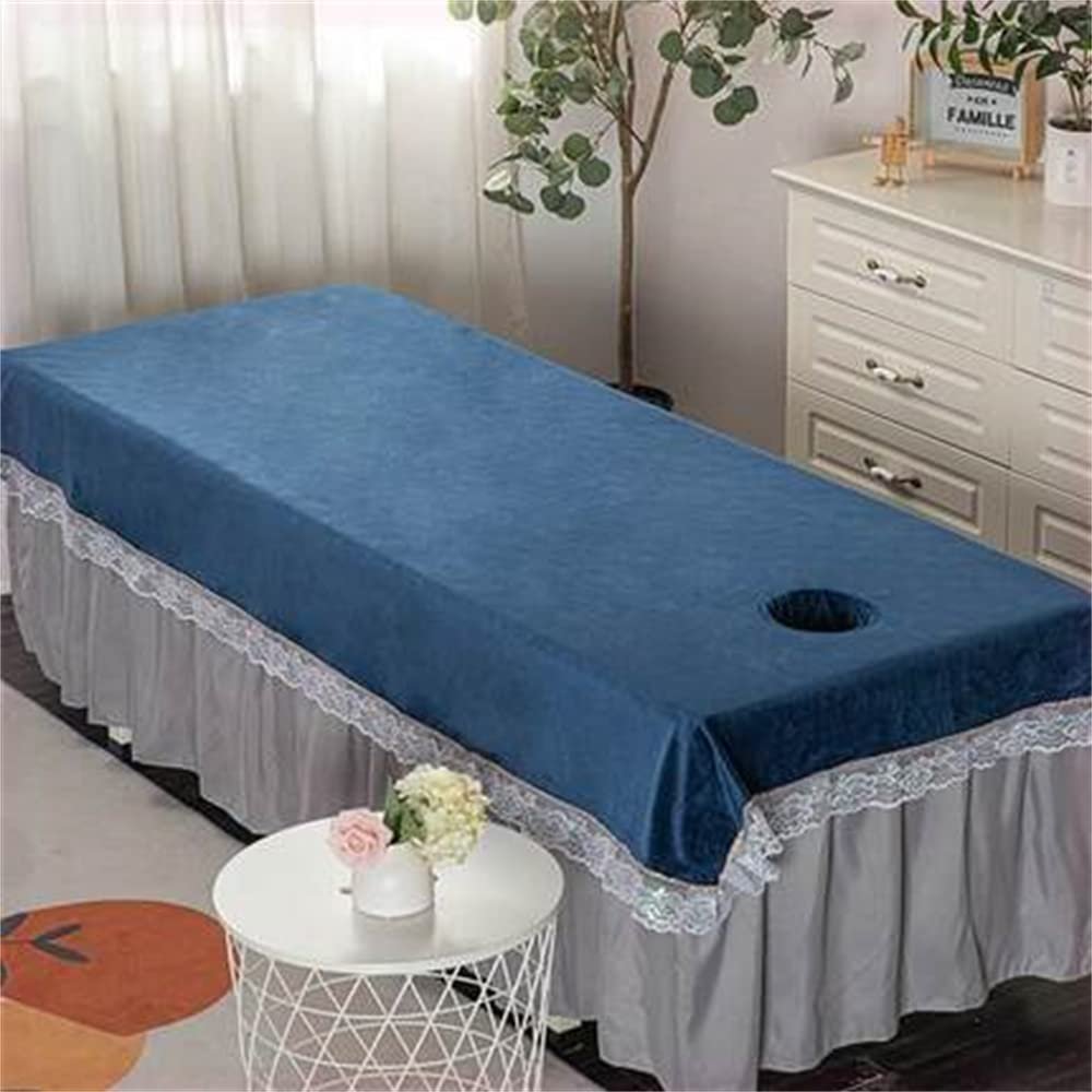 Beauty Bed Sheet Cover with Face Hole Beauty Couch Cover for Massage Tables Bed Treatment Lace Side Massage Fitted Sheet Solid Color SPA Massage Table Cover for Spa Bed-G 47x87inch(120x220cm)