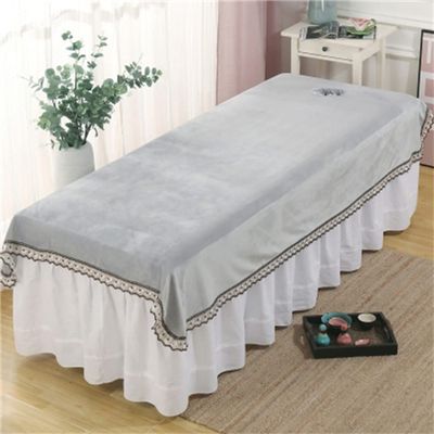 Soft Beauty Salon Spa Sheet with Face Hole Massage Table Cover Sheet Solid Color Lace Side Spa Massage Treatment Table Bed Cover Beauty Bedsheet-C 31x75inch(80x190cm)