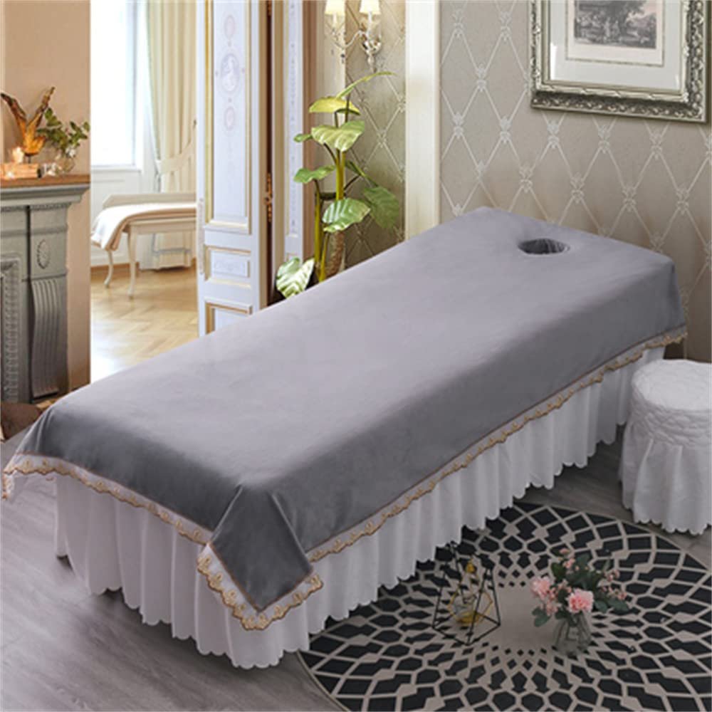 Beauty Massage SPA Couch Cover Lace Side Beauty Salon Bed Sheets with Face Hole Massage Sheet Cover Solid Color Salon Bed Sheet for for Massage Tables Bed-A 31x83inch(80x210cm)