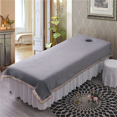 Beauty Massage SPA Couch Cover Lace Side Beauty Salon Bed Sheets with Face Hole Massage Sheet Cover Solid Color Salon Bed Sheet for for Massage Tables Bed-A 47x83inch(120x210cm)