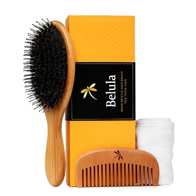 Belula Boar Bristle Hair Brush Set for Thick, Long and Curly Hair, Large