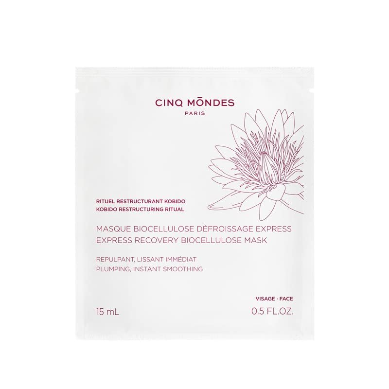 CINQ MONDES Express Recovery Biocellulose Mask, 5 Masks- Immediate Skin Plumping And Smoothing - With Hyaluronic Acid, Niacinamide And Aloe Vera