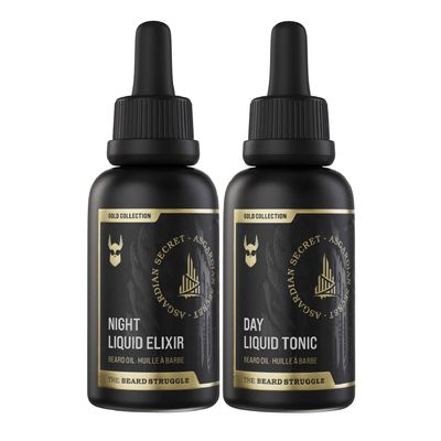 The Beard Struggle Tonic + Elixir Beard Oil Bundle - Gold Collection - Grooming Beard Oil - Softens, Moisturizers, and Strengthens Beard Growth - Pack of 2, Asgardian Secret