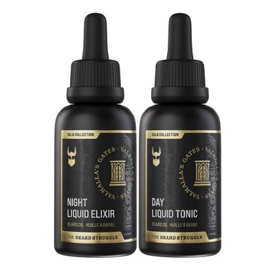 The Beard Struggle Tonic + Elixir Beard Oil Bundle - Gold Collection - Grooming Beard Oil - Softens, Moisturizers, and Strengthens Beard Growth - Pack of 2, Valhalla's Gates