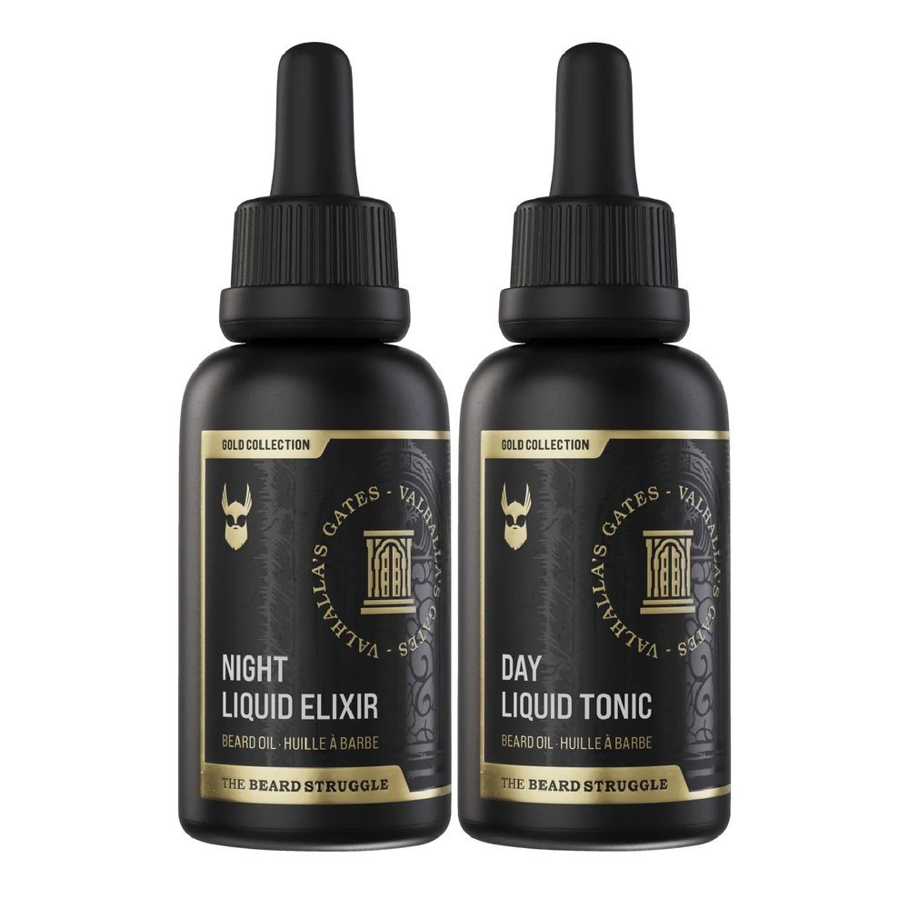 The Beard Struggle Tonic + Elixir Beard Oil Bundle - Gold Collection - Grooming Beard Oil - Softens, Moisturizers, and Strengthens Beard Growth - Pack of 2, Valhalla's Gates