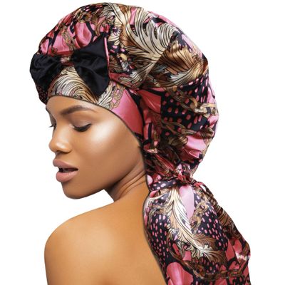 DONNA Braid Bonnet 1pc Satin Bonnet Hair Bonnet Removable & Reversible Bow Tie for Women with Long Braids, Shower Cap for Women, Dreadlock, Long Twist, Long Ponytails with VICTORIAN Pattern